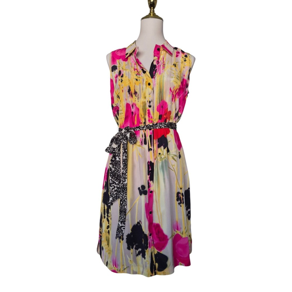 Anthropologie Tabitha Silk Shirt Dress Size 8 Multicolor Floral Button Front‎